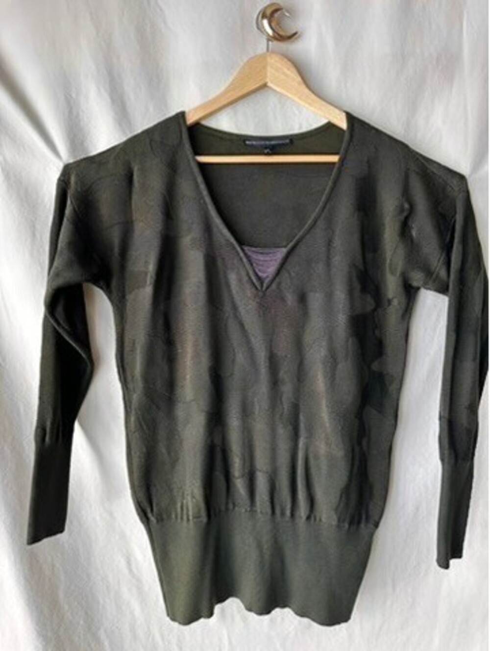 White House Black Market Women's Olive Green V-Neck Long Sleeve Sweater, Size M,